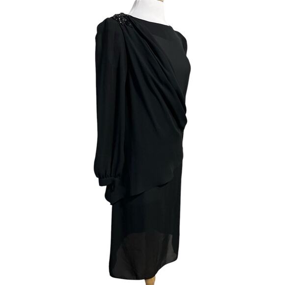 Vintage Stuart Alan Women's M Black Chiffon Art Deco Style Day Dress - Picture 3 of 6
